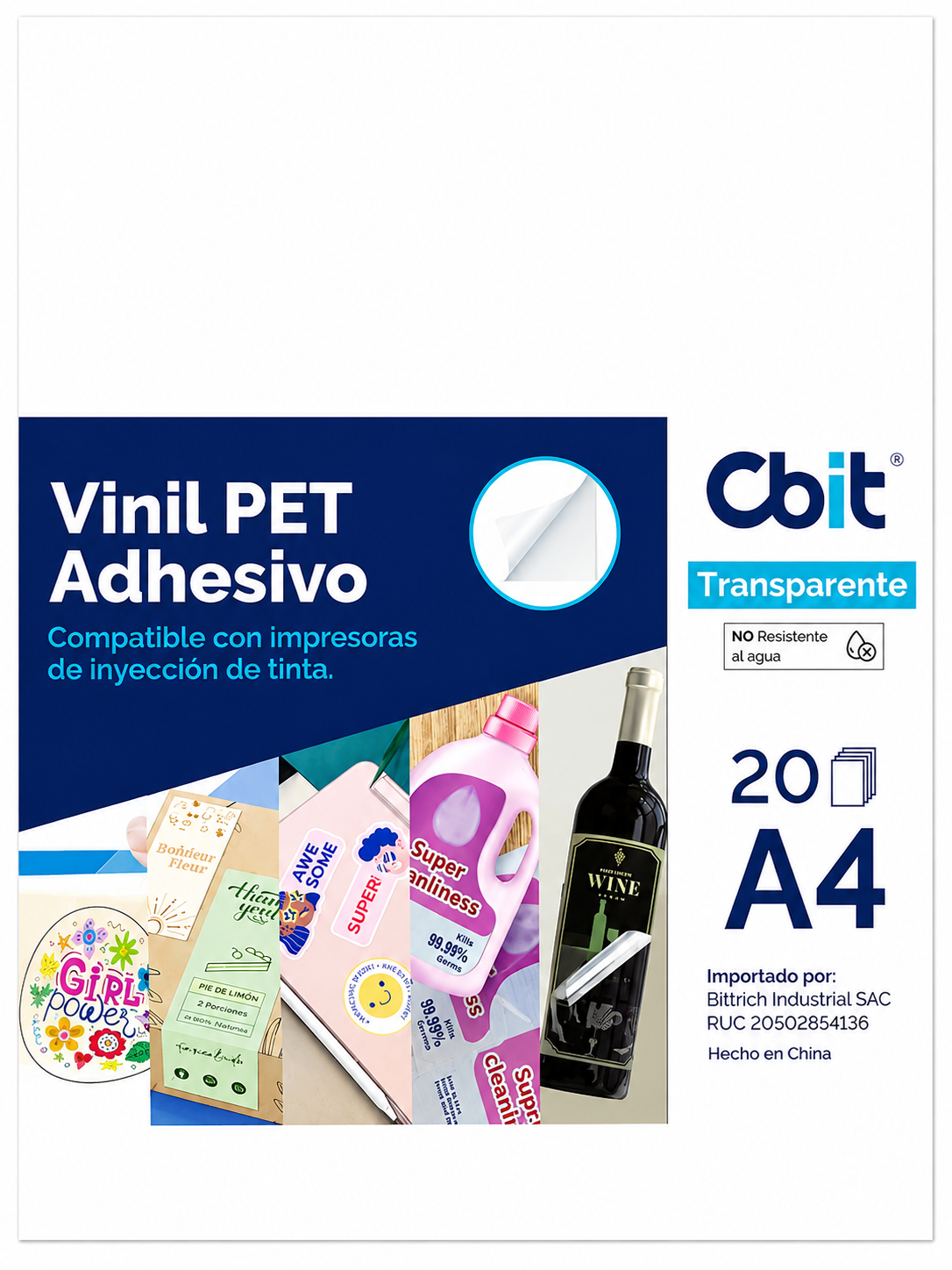 VINIL PET ADHESIVO TRANSPARENTE 135GR. A4